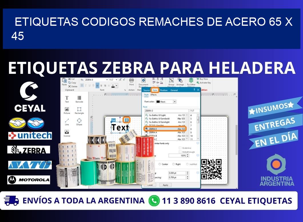 ETIQUETAS CODIGOS REMACHES DE ACERO 65 x 45
