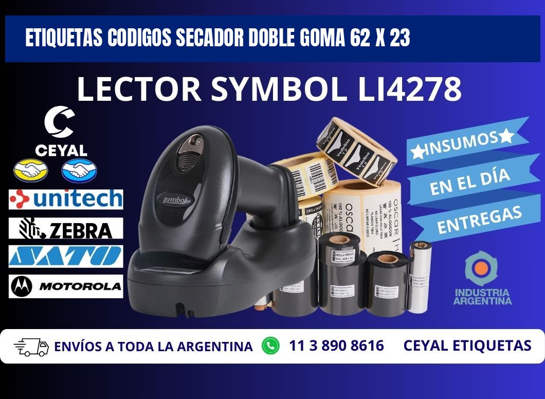 ETIQUETAS CODIGOS SECADOR DOBLE GOMA 62 x 23