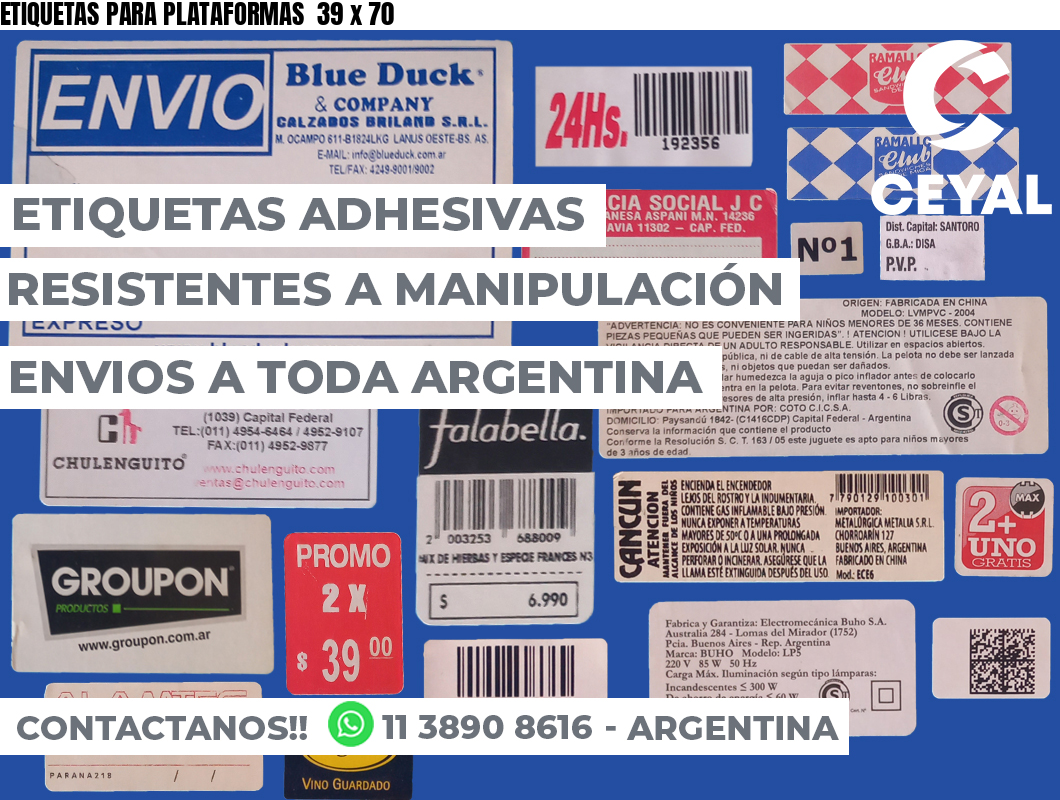 ETIQUETAS PARA PLATAFORMAS  39 x 70
