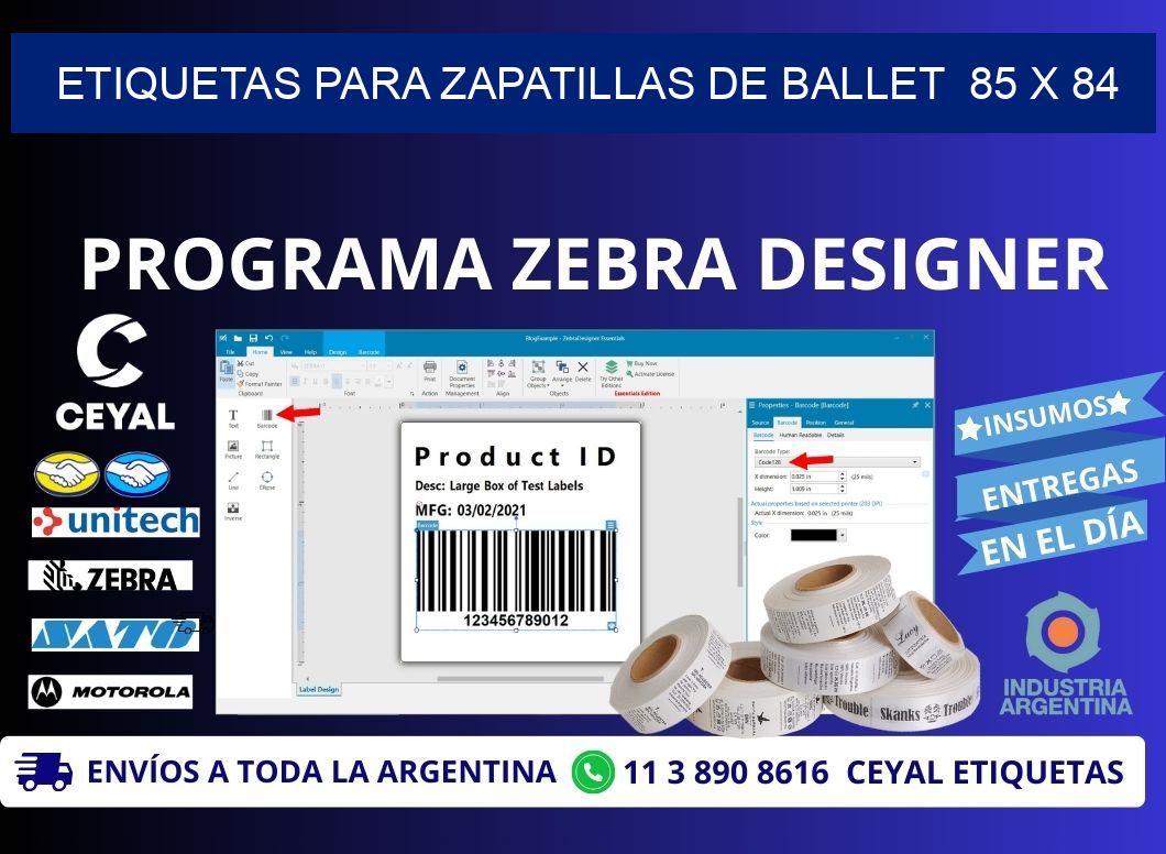 ETIQUETAS PARA ZAPATILLAS DE BALLET  85 x 84