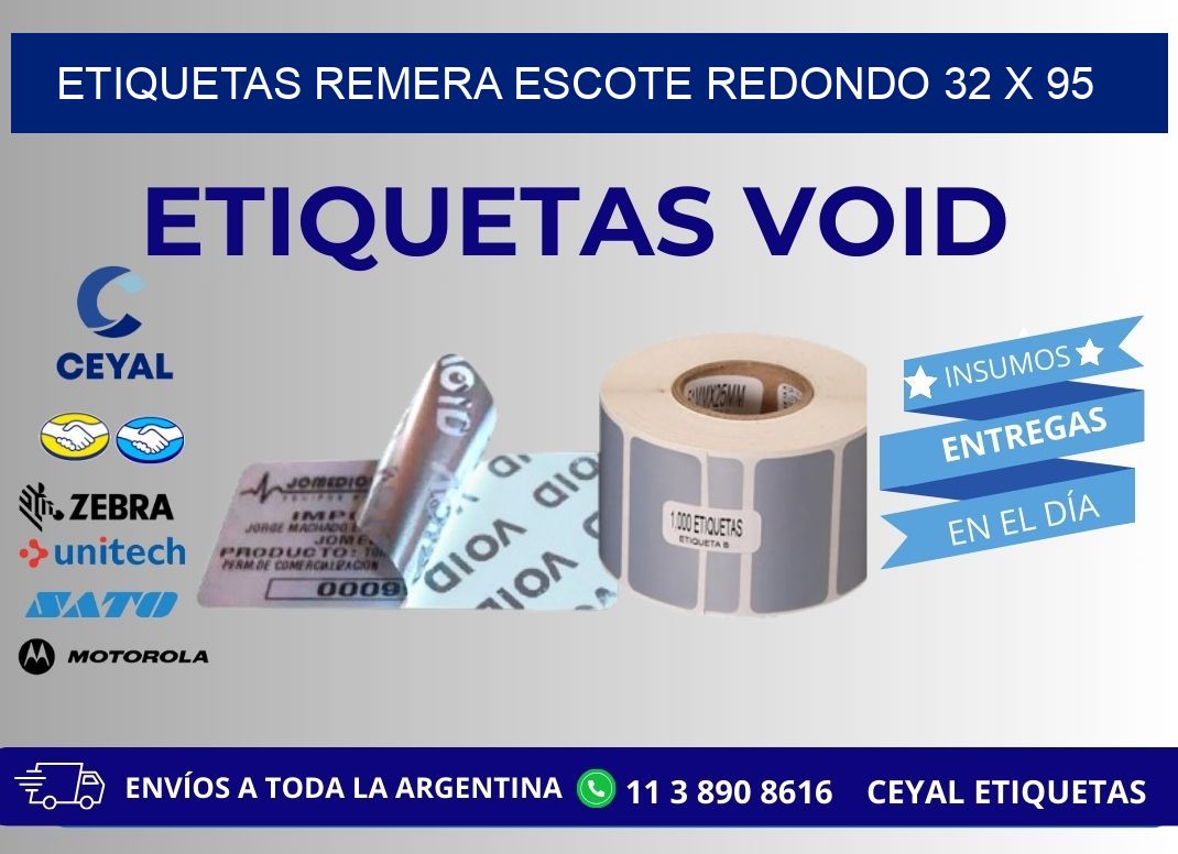 ETIQUETAS REMERA ESCOTE REDONDO 32 x 95