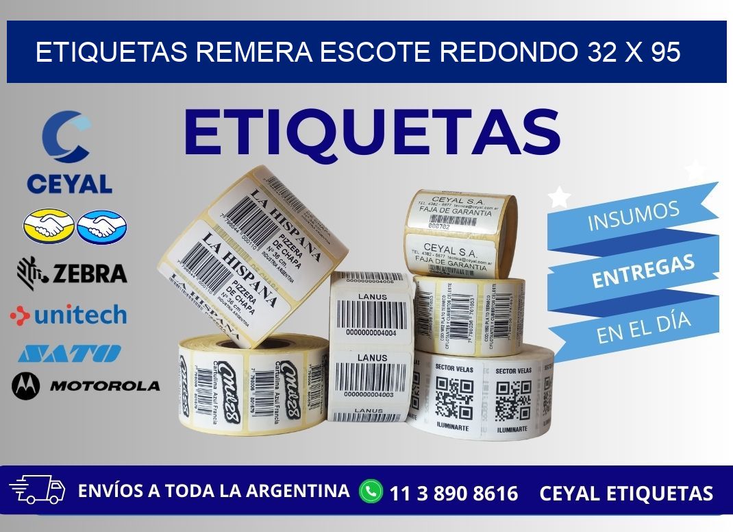 ETIQUETAS REMERA ESCOTE REDONDO 32 x 95