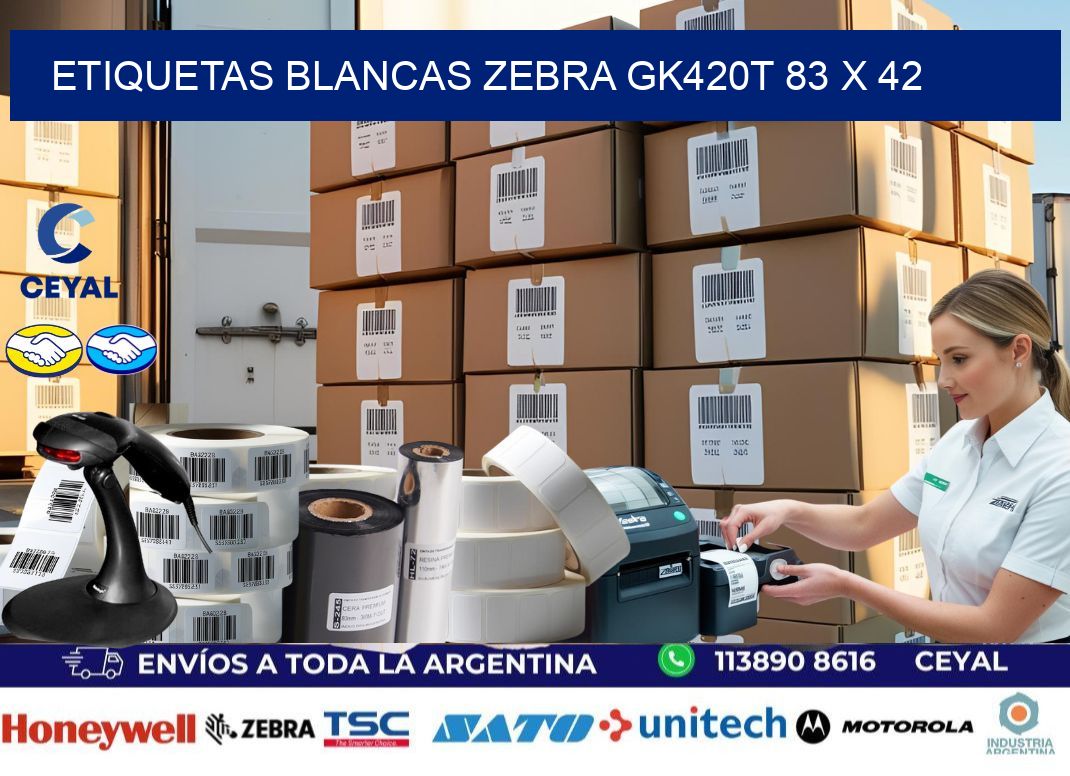 ETIQUETAS BLANCAS ZEBRA GK420T 83 x 42