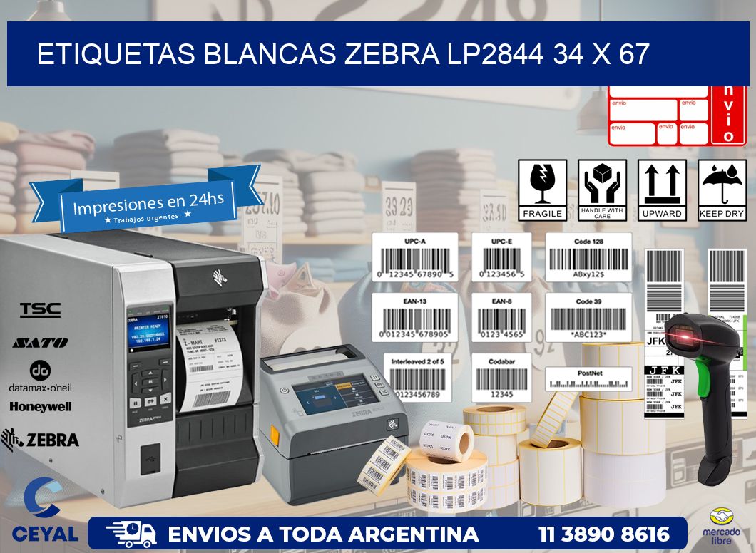 ETIQUETAS BLANCAS ZEBRA LP2844 34 x 67