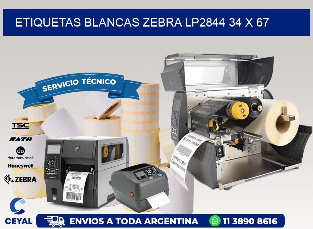 ETIQUETAS BLANCAS ZEBRA LP2844 34 x 67