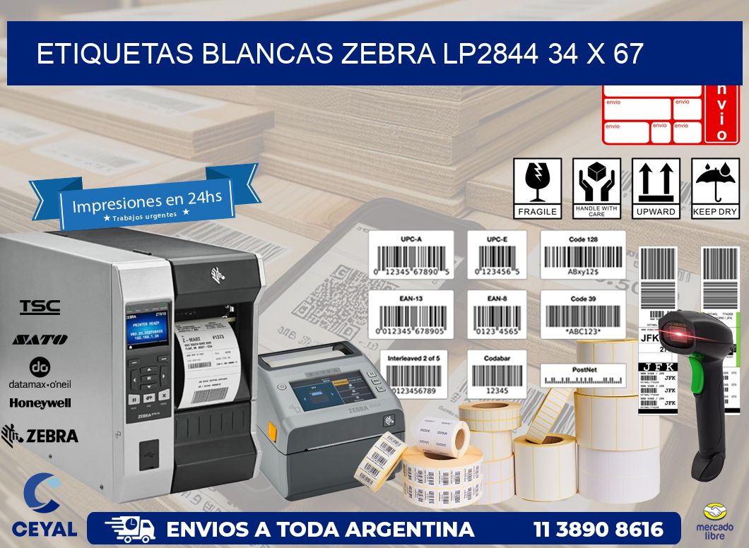 ETIQUETAS BLANCAS ZEBRA LP2844 34 x 67