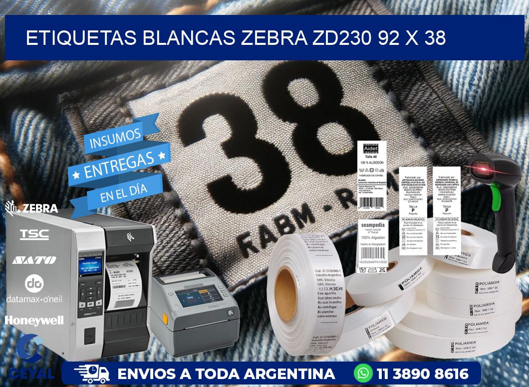 ETIQUETAS BLANCAS ZEBRA ZD230 92 x 38