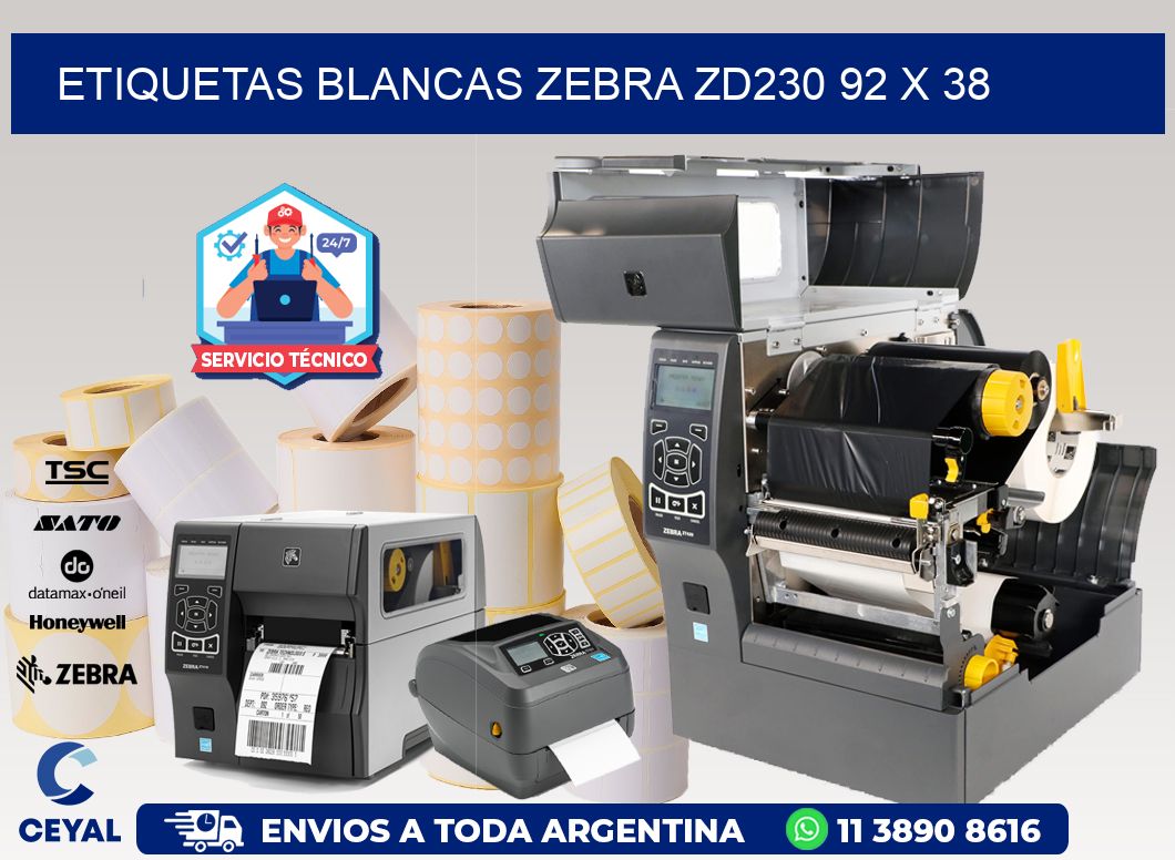ETIQUETAS BLANCAS ZEBRA ZD230 92 x 38