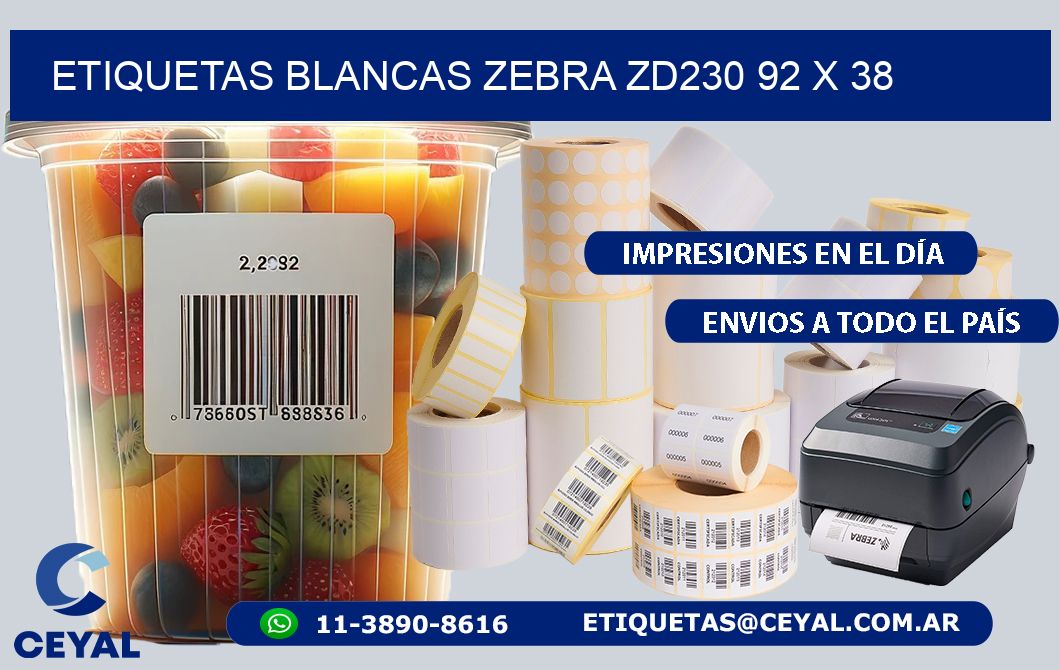 ETIQUETAS BLANCAS ZEBRA ZD230 92 x 38