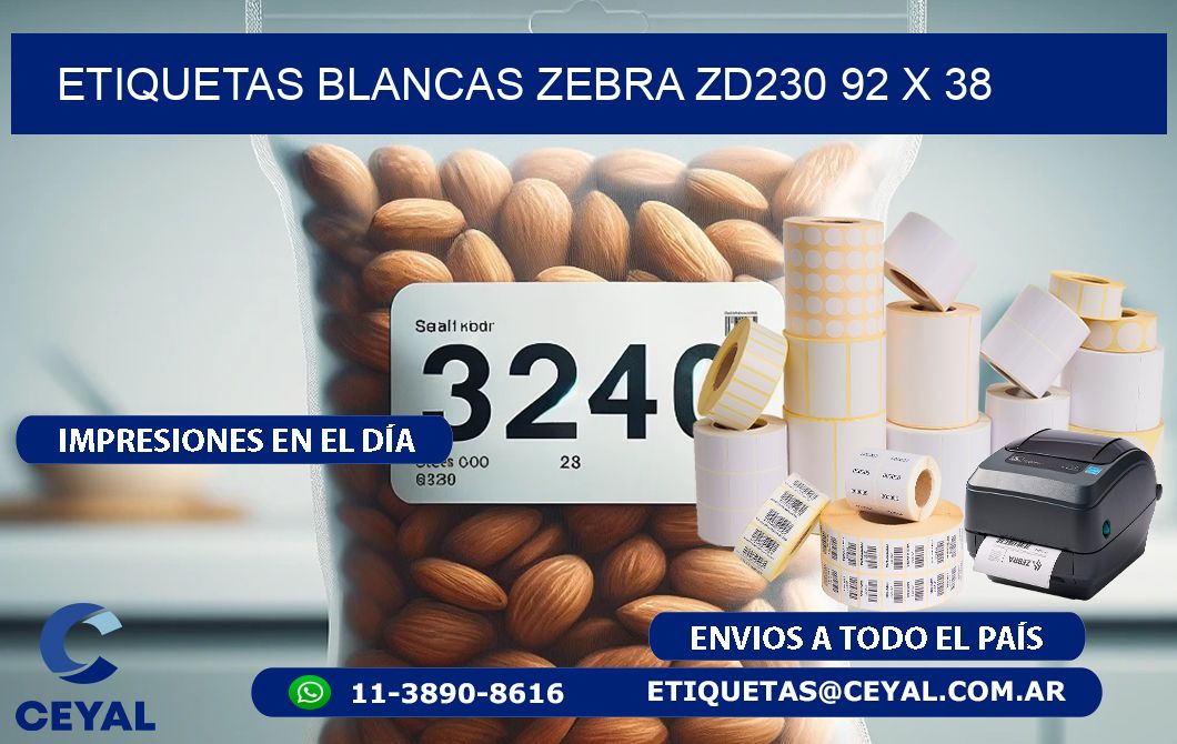ETIQUETAS BLANCAS ZEBRA ZD230 92 x 38