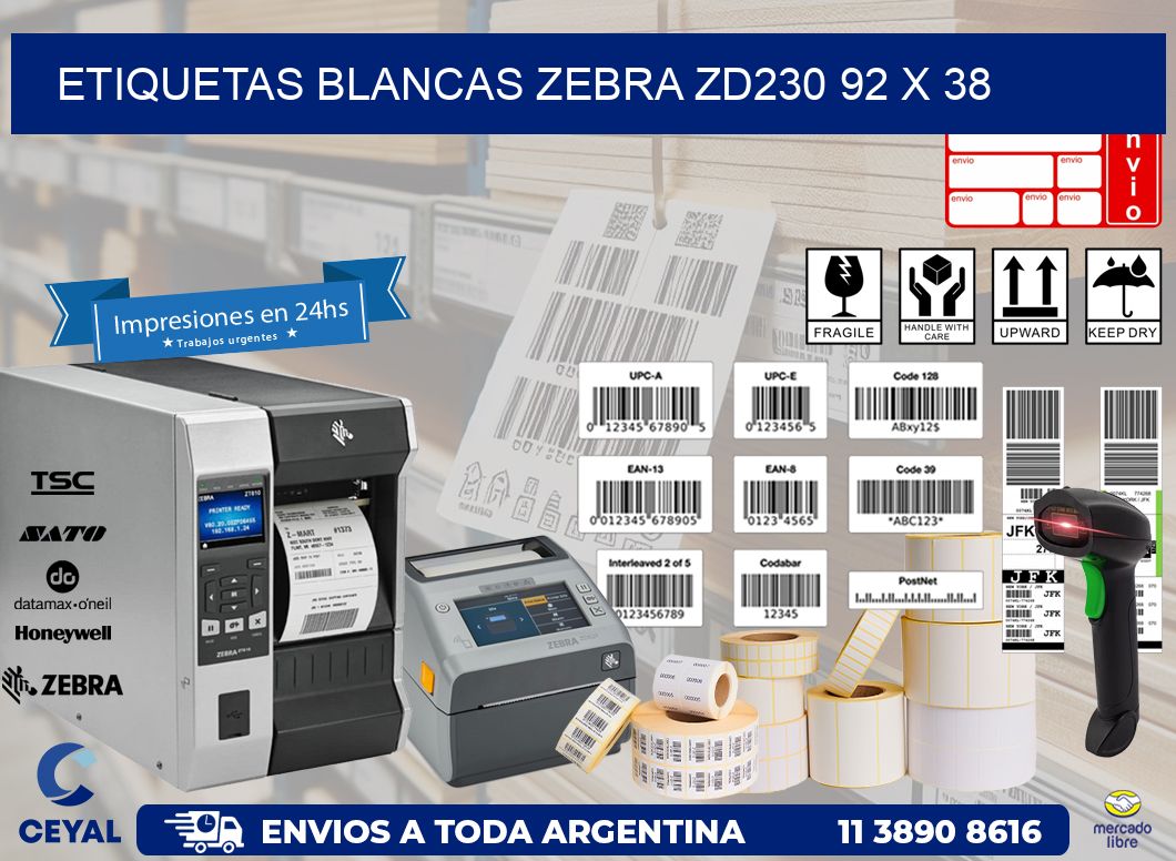 ETIQUETAS BLANCAS ZEBRA ZD230 92 x 38
