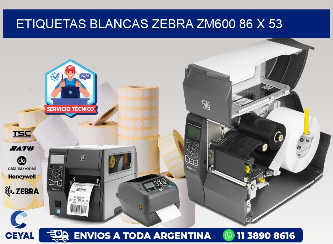 ETIQUETAS BLANCAS ZEBRA ZM600 86 x 53