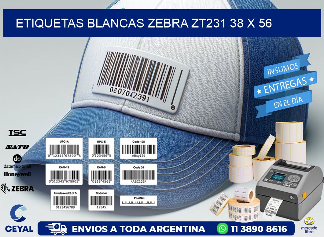 ETIQUETAS BLANCAS ZEBRA ZT231 38 x 56