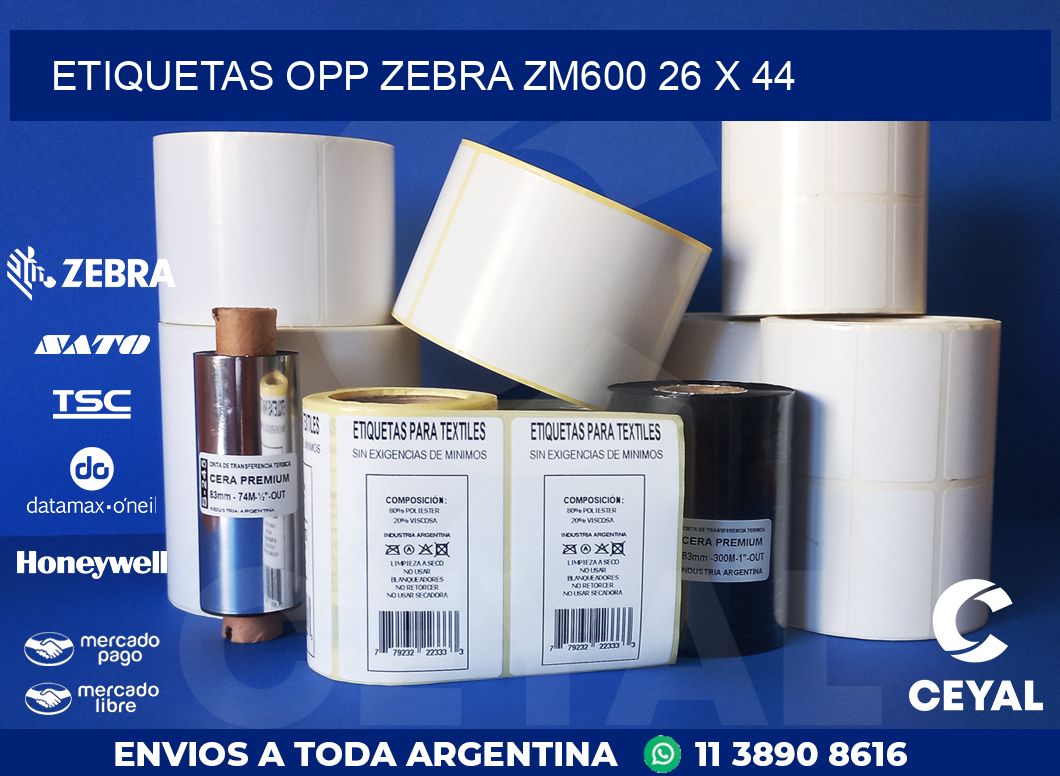 ETIQUETAS OPP ZEBRA ZM600 26 x 44