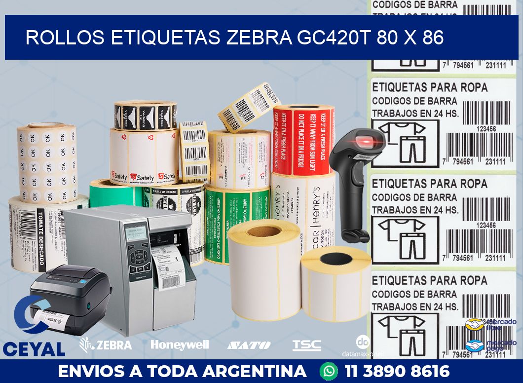ROLLOS ETIQUETAS Zebra GC420T 80 x 86