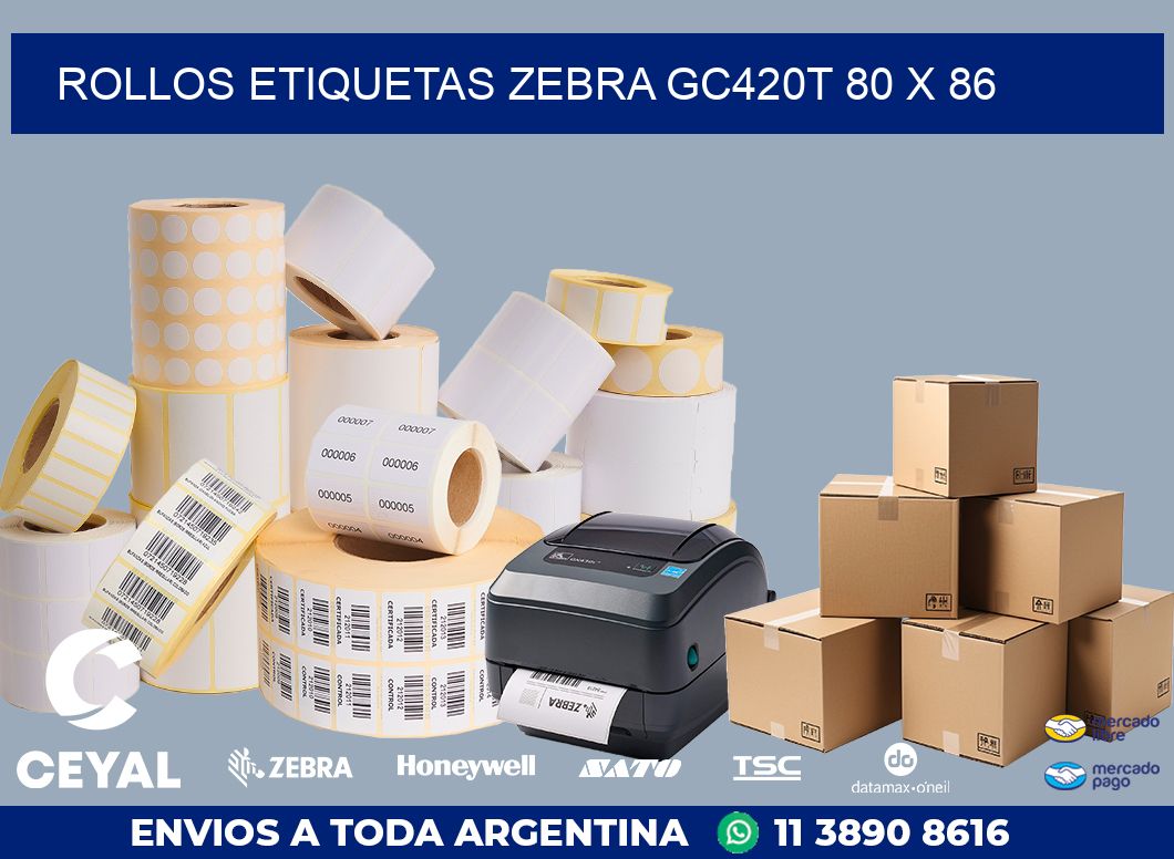 ROLLOS ETIQUETAS Zebra GC420T 80 x 86