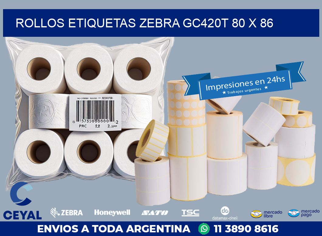 ROLLOS ETIQUETAS Zebra GC420T 80 x 86