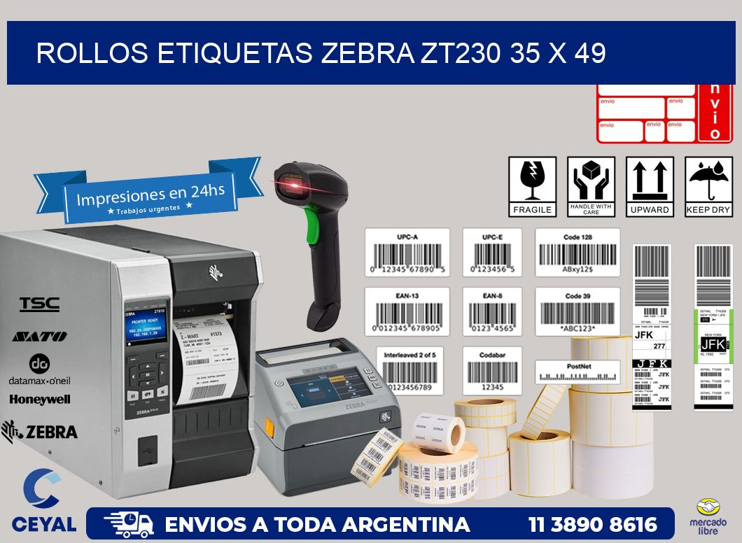 ROLLOS ETIQUETAS Zebra ZT230 35 x 49