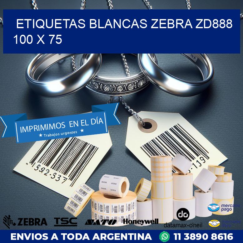 ETIQUETAS BLANCAS ZEBRA ZD888 100 x 75
