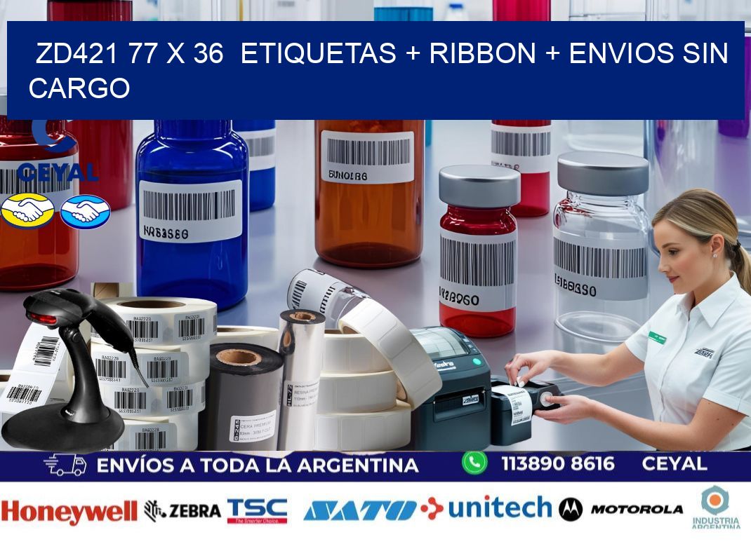 ZD421 77 x 36  etiquetas + ribbon + envios sin cargo