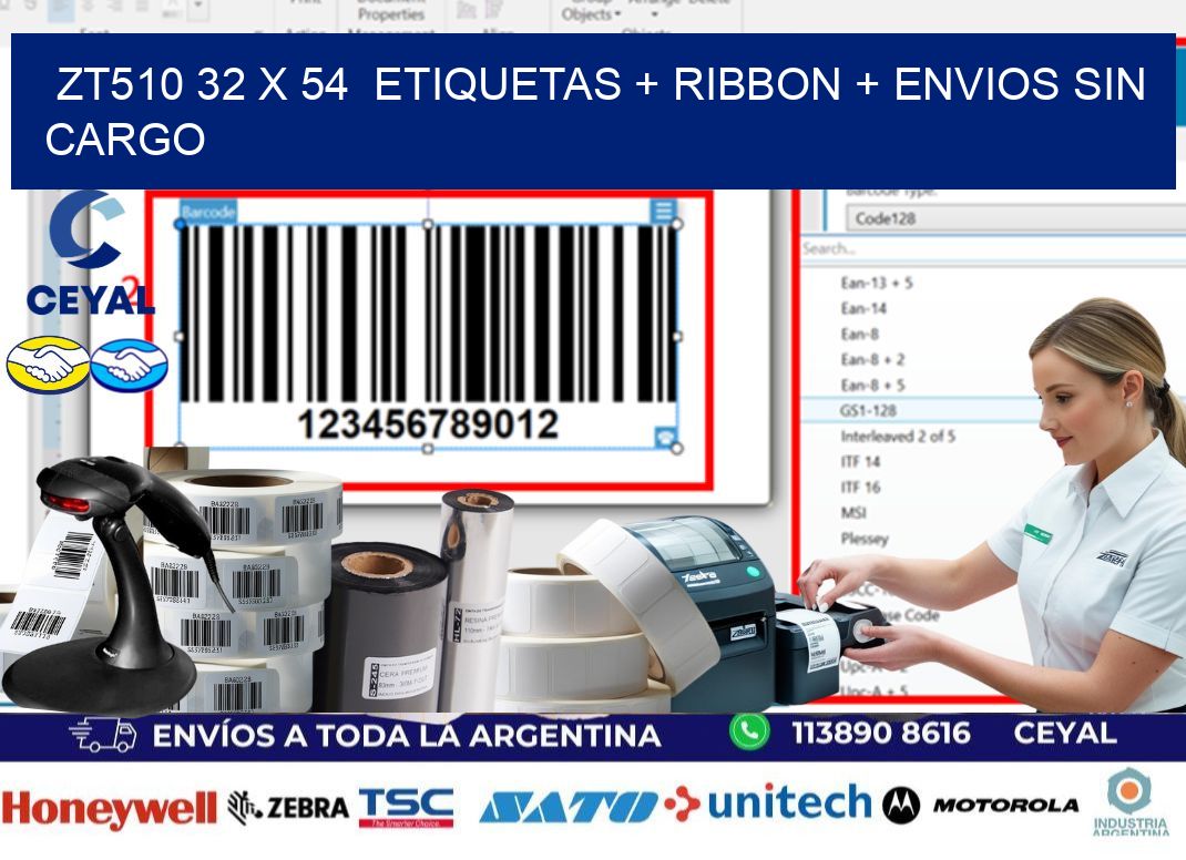 ZT510 32 x 54  etiquetas + ribbon + envios sin cargo
