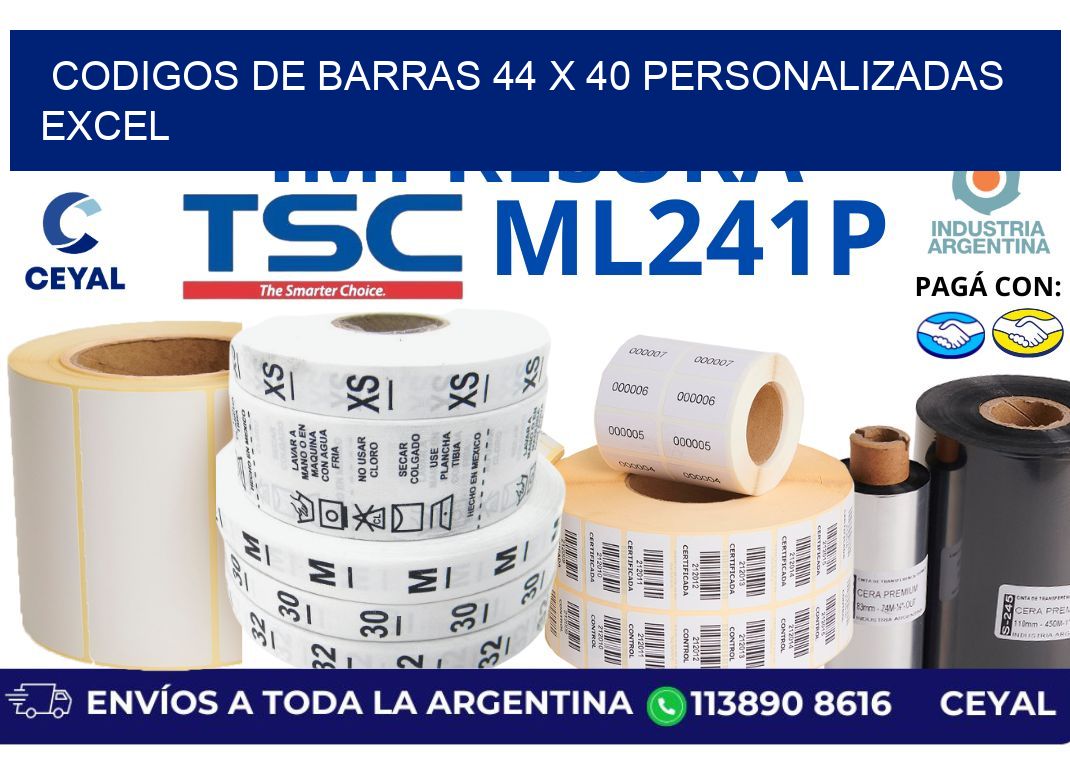 codigos de barras 44 x 40 personalizadas excel