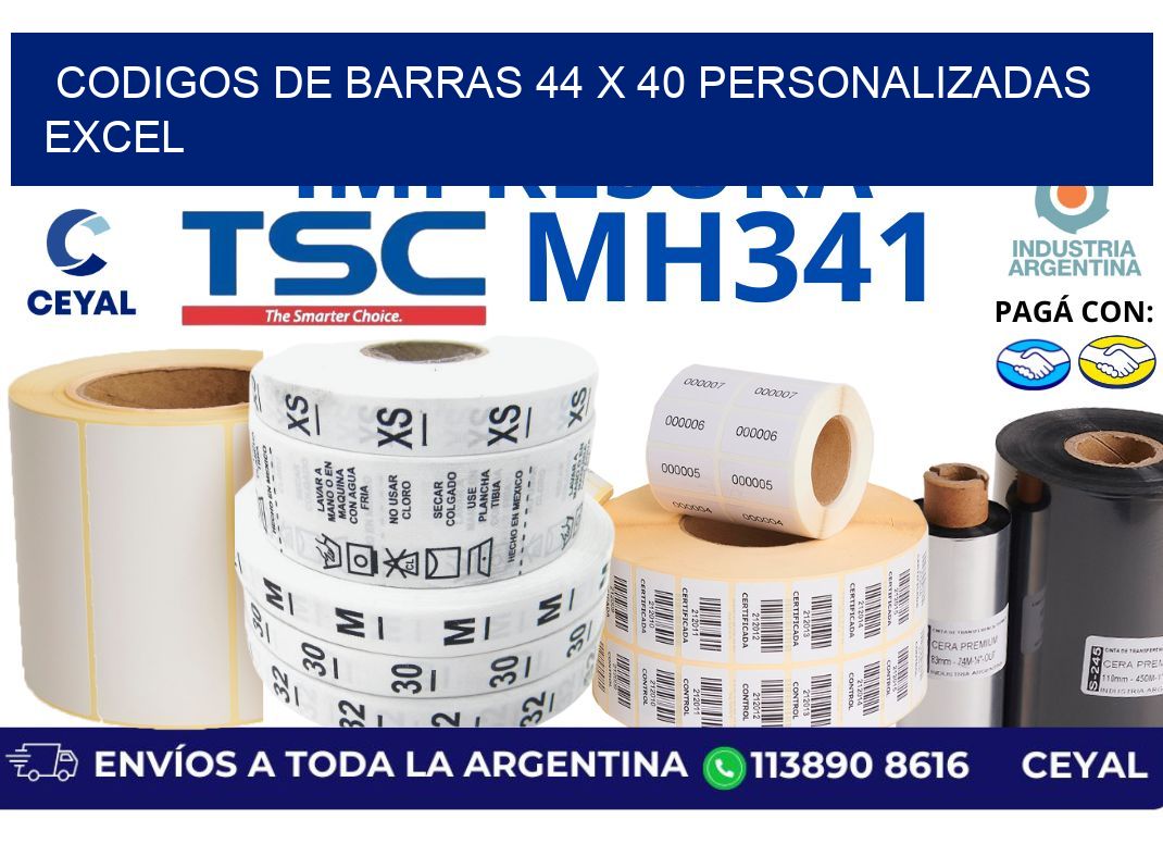 codigos de barras 44 x 40 personalizadas excel