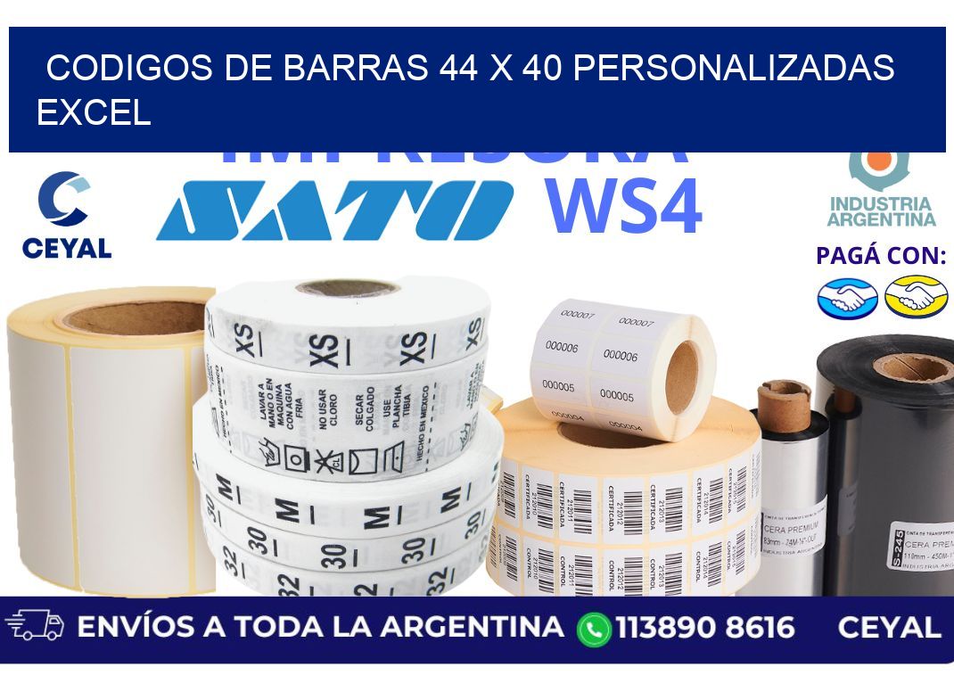 codigos de barras 44 x 40 personalizadas excel