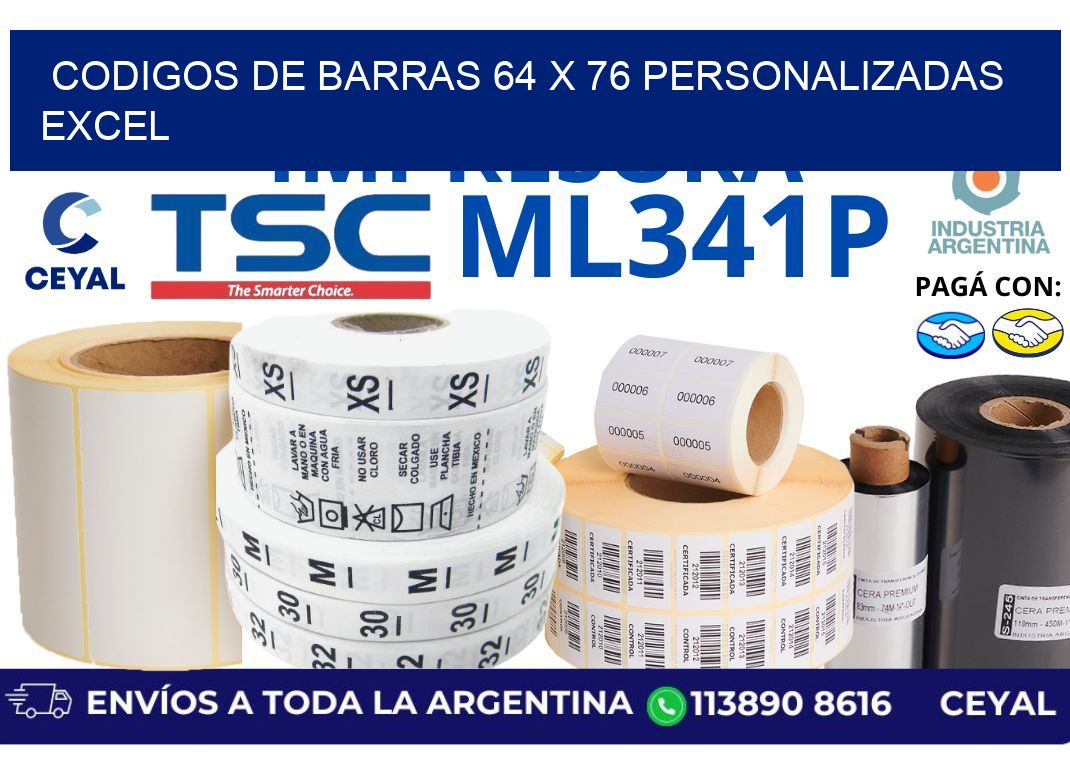 codigos de barras 64 x 76 personalizadas excel
