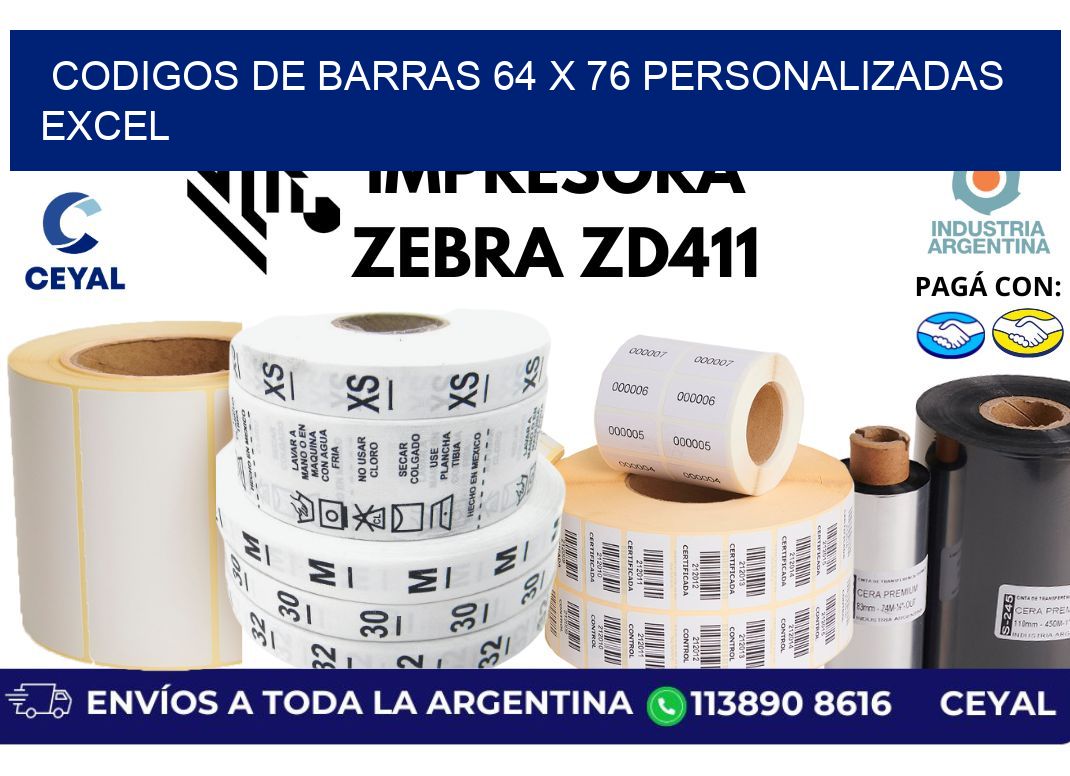 codigos de barras 64 x 76 personalizadas excel
