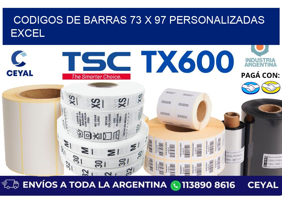codigos de barras 73 x 97 personalizadas excel