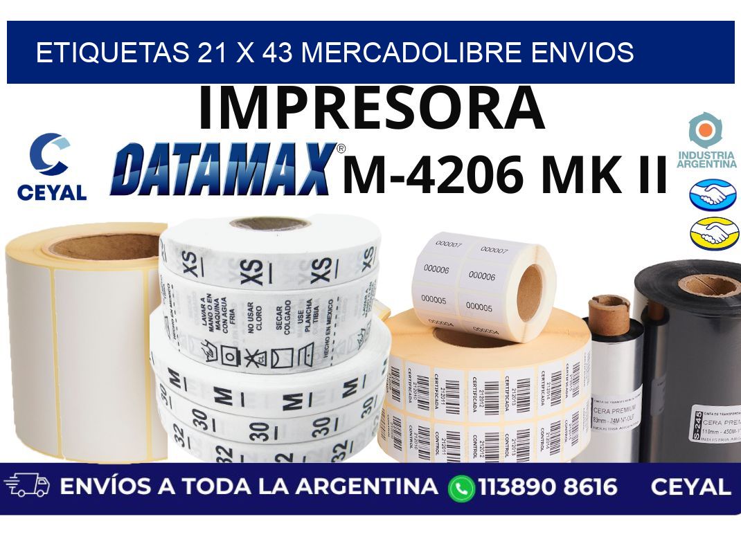 etiquetas 21 x 43 mercadolibre envios
