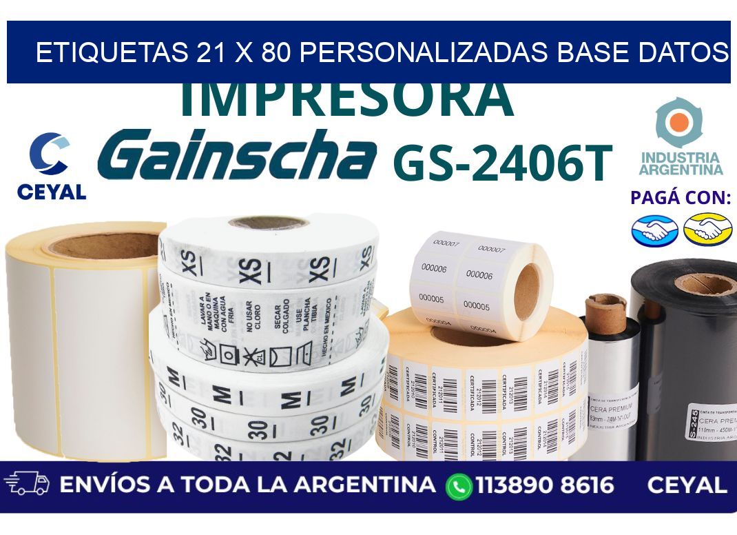 etiquetas 21 x 80 personalizadas base datos