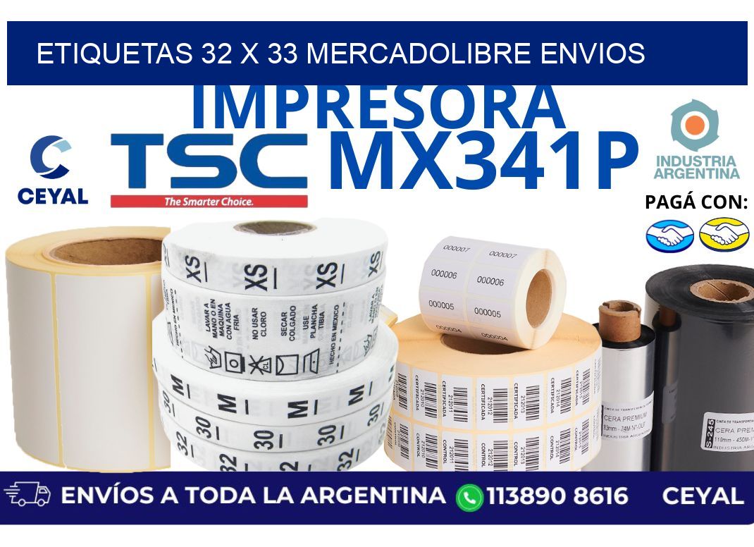 etiquetas 32 x 33 mercadolibre envios