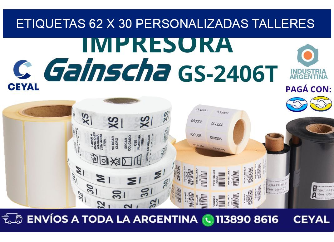 etiquetas 62 x 30 personalizadas talleres