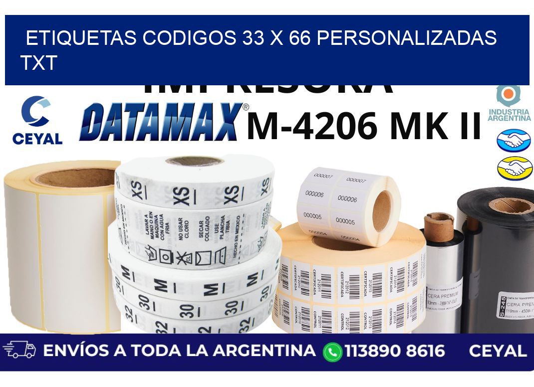 etiquetas codigos 33 x 66 personalizadas txt