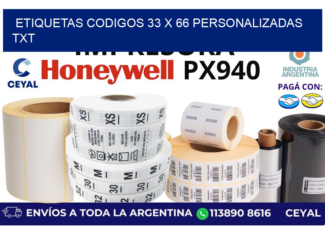 etiquetas codigos 33 x 66 personalizadas txt
