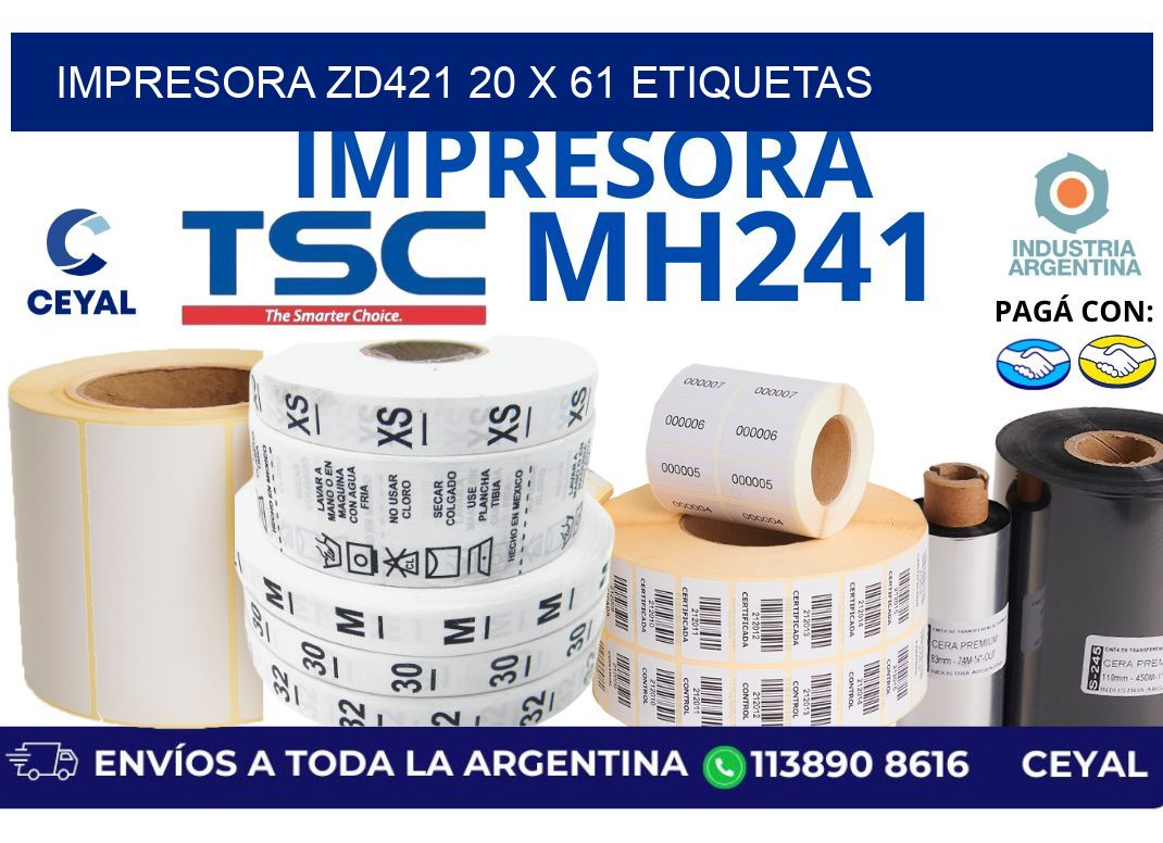 impresora zd421 20 x 61 etiquetas