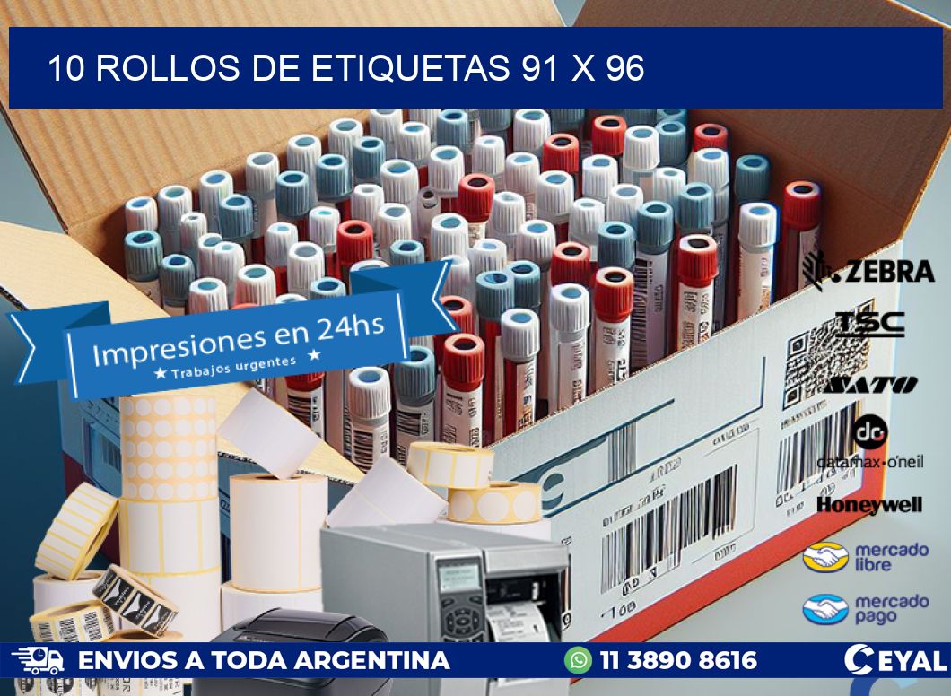 10 ROLLOS DE ETIQUETAS 91 x 96