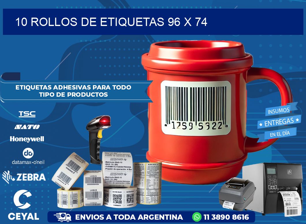 10 ROLLOS DE ETIQUETAS 96 x 74
