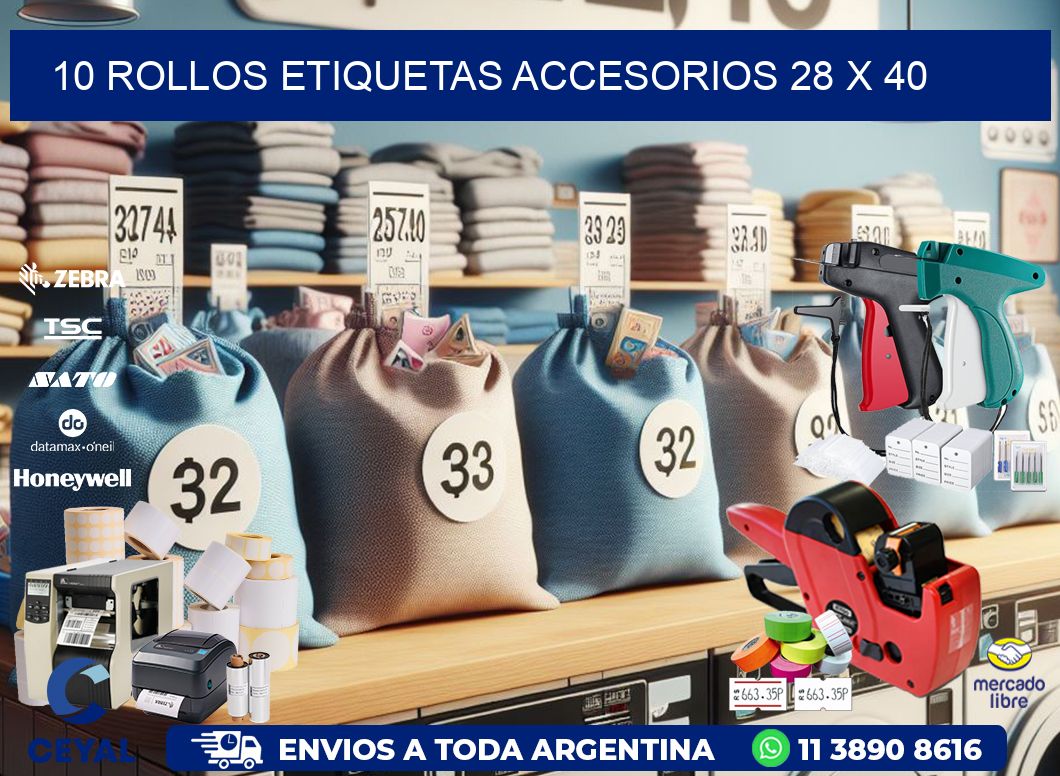 10 ROLLOS ETIQUETAS ACCESORIOS 28 x 40