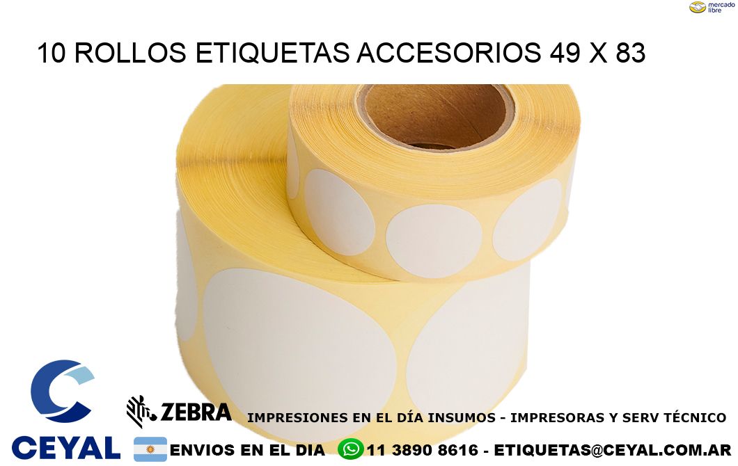 10 ROLLOS ETIQUETAS ACCESORIOS 49 x 83