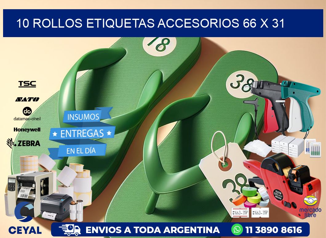 10 ROLLOS ETIQUETAS ACCESORIOS 66 x 31