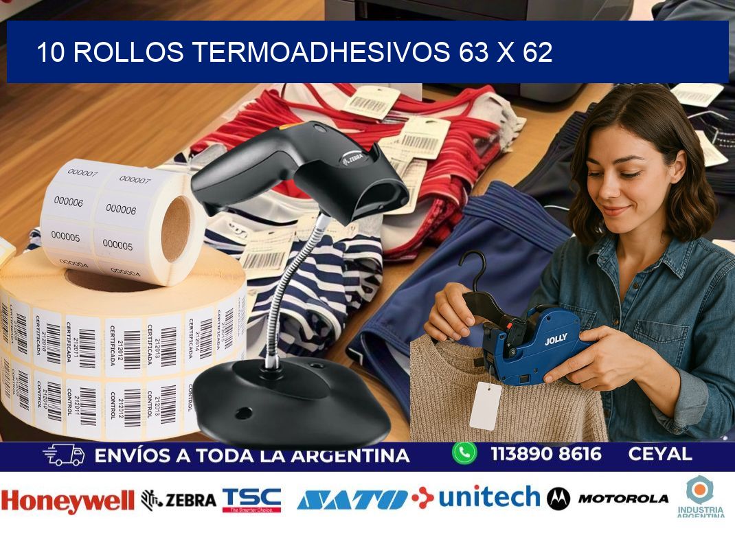 10 ROLLOS TERMOADHESIVOS 63 x 62