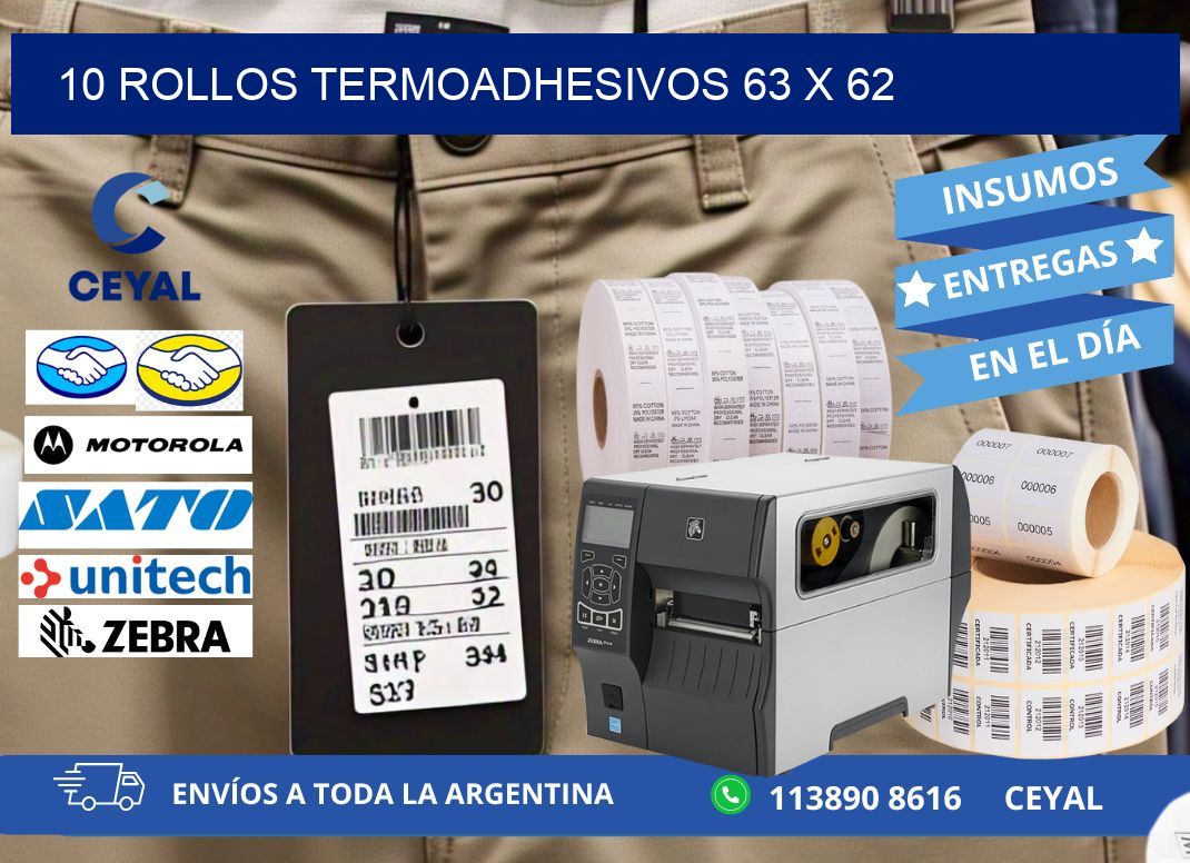 10 ROLLOS TERMOADHESIVOS 63 x 62