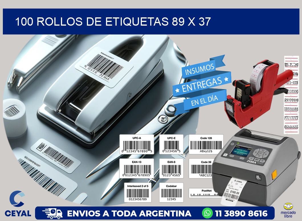 100 ROLLOS DE ETIQUETAS 89 x 37