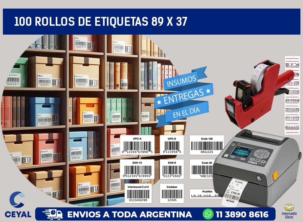 100 ROLLOS DE ETIQUETAS 89 x 37