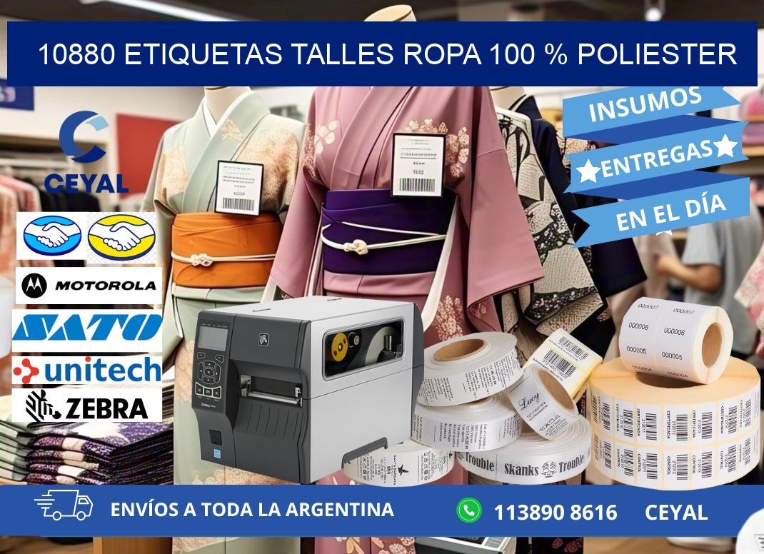 10880 ETIQUETAS TALLES ROPA 100 % POLIESTER