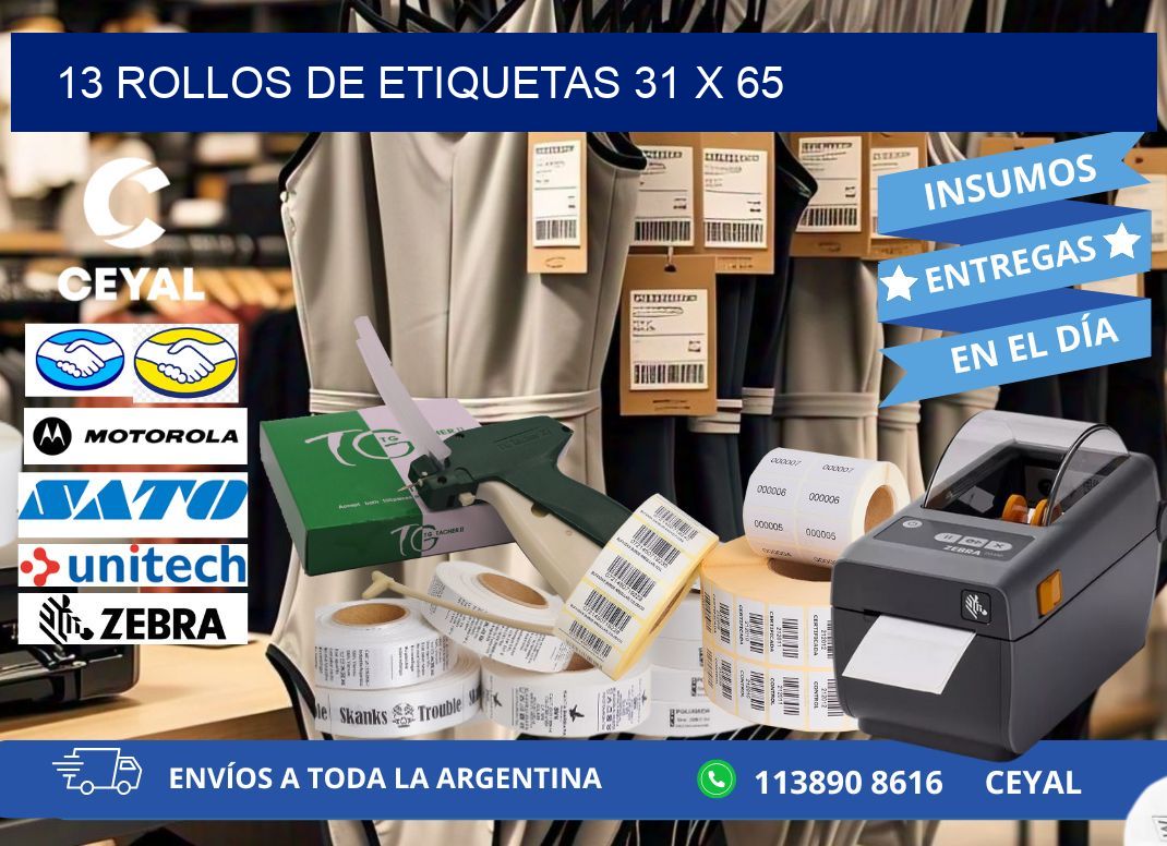 13 ROLLOS DE ETIQUETAS 31 x 65