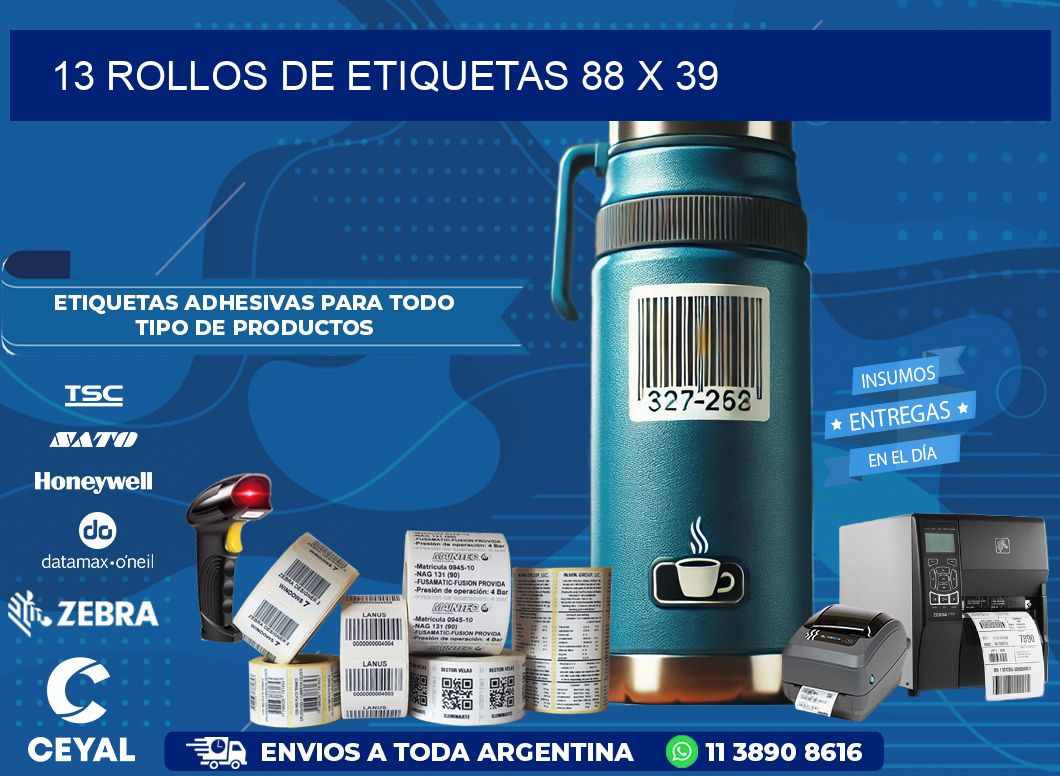 13 ROLLOS DE ETIQUETAS 88 x 39